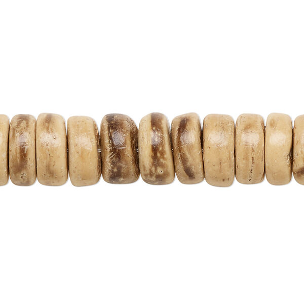 Bead, wood (waxed), light and dark brown, 10x2.5mm-10.5x4mm hand-cut rondelle. Sold per 15-1/2" to 16" strand. image number 0
