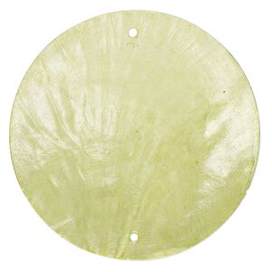 Wind chime component capiz shell dyed20pk 50mm double-drilled flat round, translucent green dyed