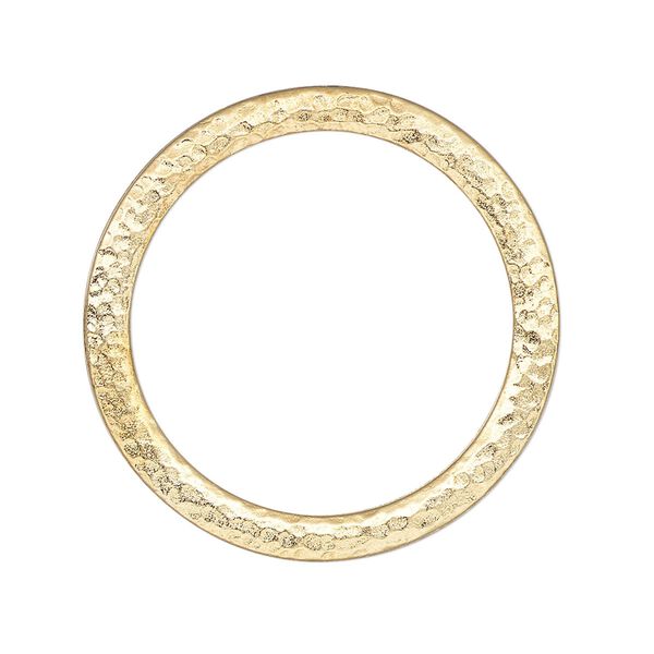 Component, TierraCast®, "Hammertone" collection, gold-plated pewter (tin-based alloy), 31.5mm hammered open round, 25mm inside diameter. Sold per pkg of 10. image number 0