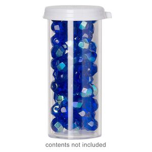 Vial, polystyrene and plastic, clear and white, 2x1-inch medium vial with snap on cap. Sold per pkg of 6.