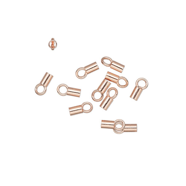 Crimp end, copper-plated brass, 3x2mm tube with loop. Sold per pkg of 100. image number 0
