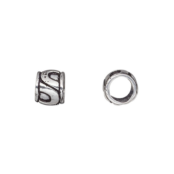 Bead, antique silver-plated brass, 9x7mm barrel with "U"-shape design, 6mm hole. Sold per pkg of 6. image number 0