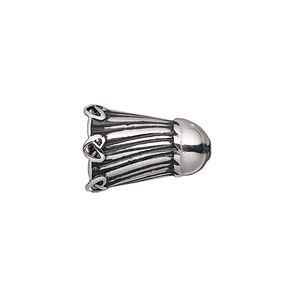 Cone, enamel and stainless steel, black, 18x13mm tassel with heart design, 10mm inside diameter. Sold individually.