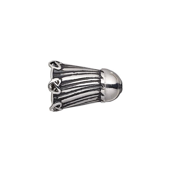 Cone, enamel and stainless steel, black, 18x13mm tassel with heart design, 10mm inside diameter. Sold individually. image number 0