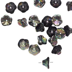Bead, Preciosa, Czech pressed glass, opaque jet black half-coated vitrail, 7x4.5mm flower. Sold per pkg of 20.
