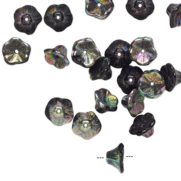 Bead, Preciosa, Czech pressed glass, opaque jet black half-coated vitrail, 7x4.5mm flower. Sold per pkg of 20. image number 0