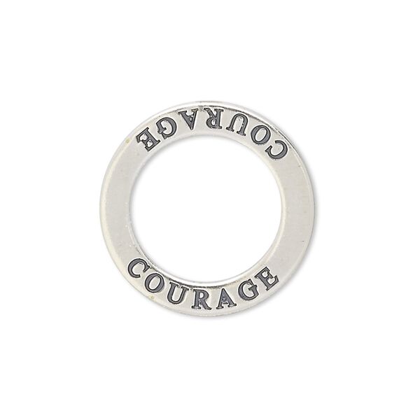 Charm, sterling silver, 22mm double-sided open round with "COURAGE." Sold individually. image number 0