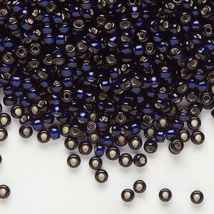 Seed bead, Miyuki, glass, pkg/50g, #8 rocaille, transparent silver-lined dark purple, (RR-1426).