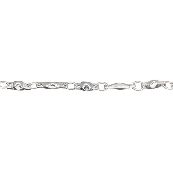Chain, silver-plated brass, 3mm bar and link. Sold per pkg of 5 feet. image number 0