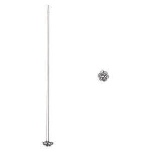 Head pin, antiqued sterling silver, 2 inches with 4mm flower, 20 gauge. Sold per pkg of 2.