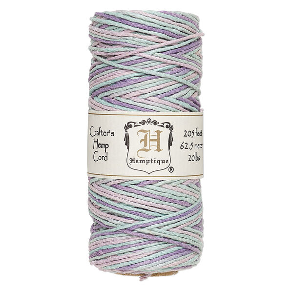 Cord, Hemptique®, polished variegated hemp, multicolored pastel, 1mm diameter, 20-pound test. Sold per 205-foot spool. image number 0