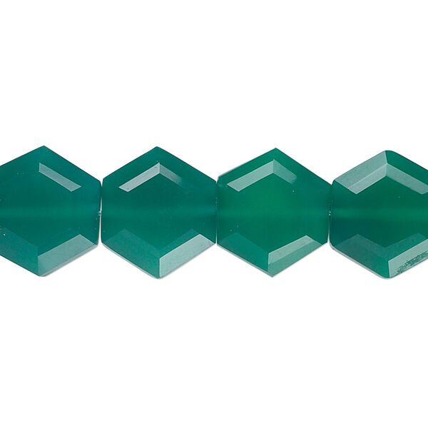 Bead, green onyx (dyed), 13x12mm hand-cut faceted hexagon, B grade, Mohs hardness 6-1/2 to 7. Sold per pkg of 10. image number 0