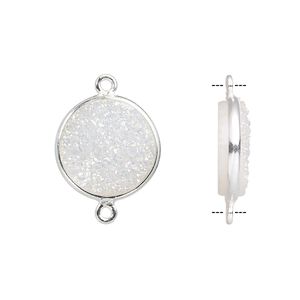 Druzy agate / sterling silver 1pkg1, electrocoated hand-cut flat round link 15mm