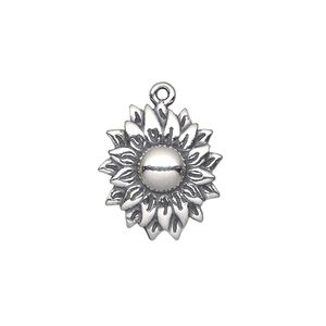 Charm, antiqued sterling silver, 19x17mm single-sided flower. Sold individually.