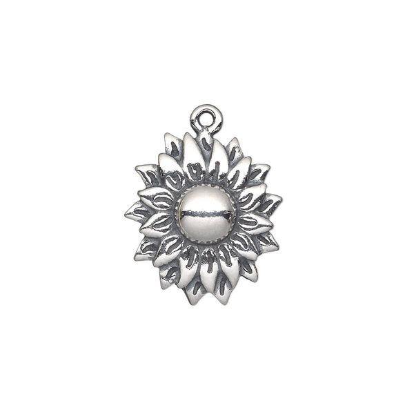 Charm, antiqued sterling silver, 19x17mm single-sided flower. Sold individually. image number 0