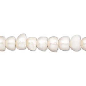 Pearl, cultured freshwater (bleached), white, 8-10mm button, C- grade, Mohs hardness 2-1/2 to 4. Sold per 15-inch strand.
