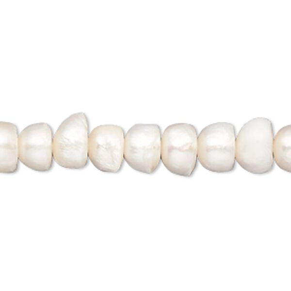 Pearl, cultured freshwater (bleached), white, 8-10mm button, C- grade, Mohs hardness 2-1/2 to 4. Sold per 15-inch strand. image number 0