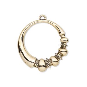 Drop, antiqued brass, 27mm single-sided open round with beaded rondelle and teardrop design. Sold per pkg of 2.