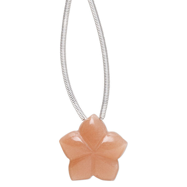Peach moonstone 1pkg1, hand-cut top-drilled 2-sided carved flower bead natural B grade, 16x16mm image number 0