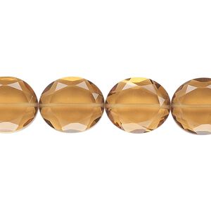 Golden quartz 1pkg10, hand-cut faceted oval bead 14x12mm