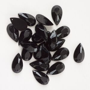 Sew-on 24pk jet, vintage Preciosa Czech crystal 20x11mm teardrop