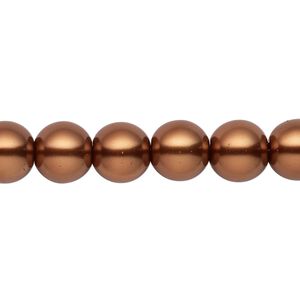 Bead, crystal pearl, antique copper, 9-10mm round. Sold per pkg of (2) 15-1/2" to 16" strands, approximately 80 beads.