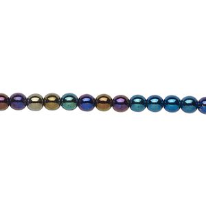 Bead, Czech glass druk, opaque iris blue, 4mm round. Sold per 15-1/2" to 16" strand.
