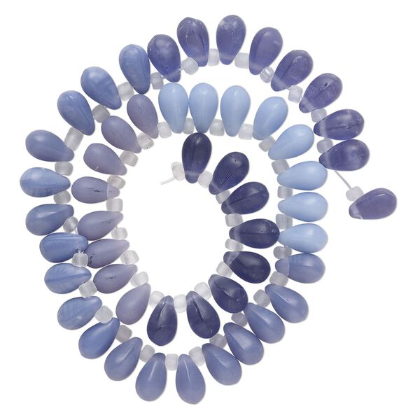 Bead, glass, mixed matte pale purple opal, light purple opal and purple, 11x7mm top-drilled teardrop with irregular rondelles. Sold per 14-inch strand. image number 0