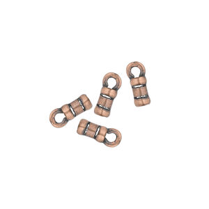 Crimp end 1pkg4 copper-plated pewter, 6x3mm tube / loop / 1.7mm inside diameter, antiqued / JBB Findings