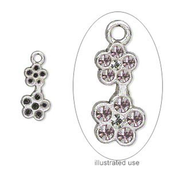 Charm, antiqued silver-plated "pewter" (zinc-based alloy), 15x7mm single-sided flowers with (6) PP15, (5) PP18 and (1) PP10 settings. Sold per pkg of 20. image number 0