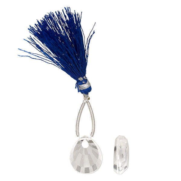 Quartz crystal 1pkg2, matte hand-cut top-drilled peacock feather faceted teardrop bead natural 16x13mm image number 0