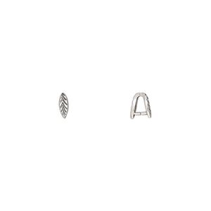 Bail, ice-pick, antiqued sterling silver, 5x2mm leaf, 2.7mm grip length. Sold per pkg of 6.