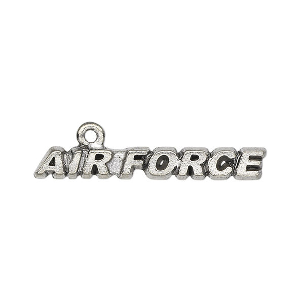 Focal, antiqued pewter (tin-based alloy), 34x5mm "AIR FORCE." Sold per pkg of 4. image number 0