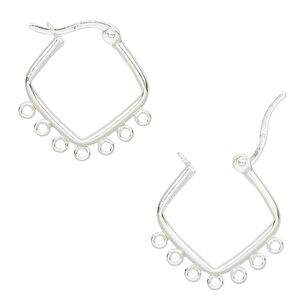 Earring hoop 1pkg2 sterling silver, 20mm diamond / latch-back / 7 closed loop, 1 pair