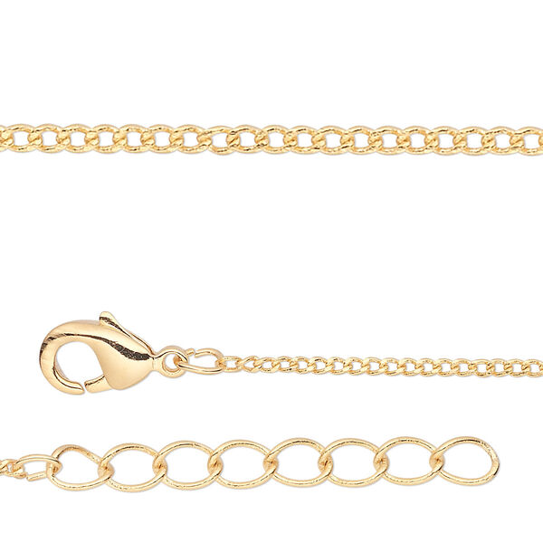 Chain, gold-finished brass, 1mm curb, 24 inches with 1-1/4 inch extender chain and lobster claw clasp. Sold per pkg of 2. image number 0