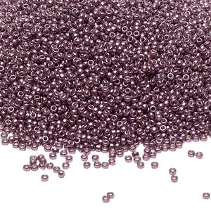 Seed bead, Miyuki, glass, pkg/35g, #15 rocaille, Duracoat® opaque galvanized eggplant, (RR-4220).