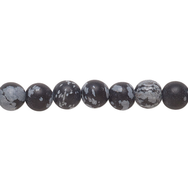 Bead, snowflake obsidian (natural), matte, 6mm round, B grade, Mohs hardness 5 to 5-1/2. Sold per 8-inch strand, approximately 30 beads. image number 0