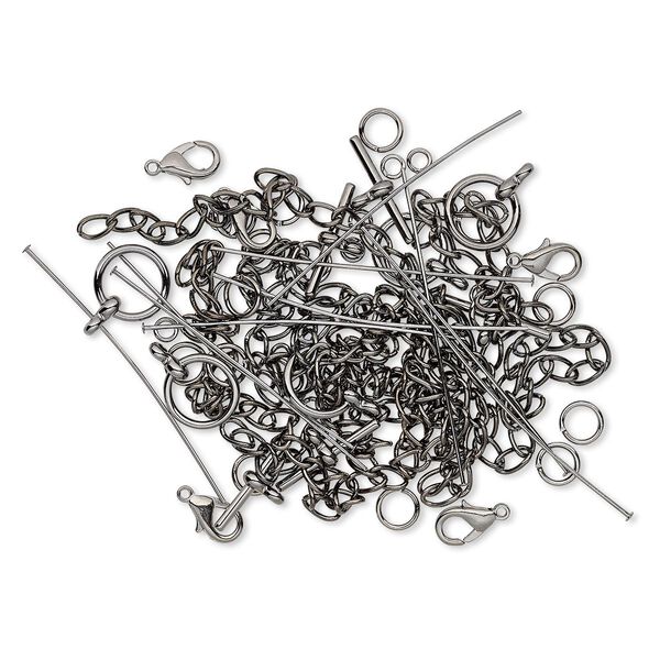 Finding, gunmetal-plated brass and "pewter" (zinc-base alloy), assorted shape. Sold per pkg of 50. image number 0