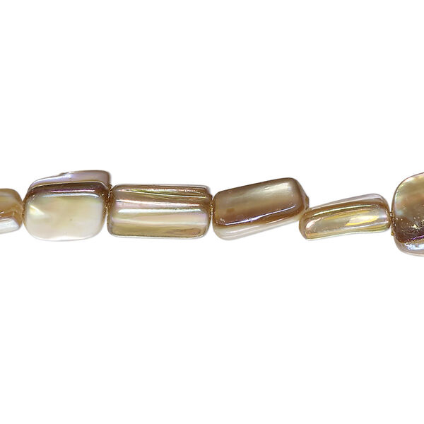 Bead, mother-of-pearl shell (dyed), golden pear AB, 9x6mm-11x7mm triangular rube with 0.4-0.6mm hole, Mohs hardness 3-1/2. Sold per 15-inch strand. image number 0