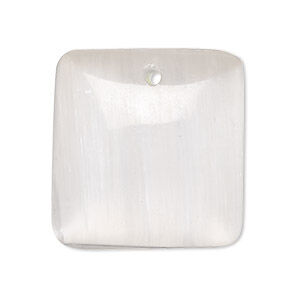 Selenite 1pkg1, hand-cut top-drilled flat back puffed square focal 28-30mm