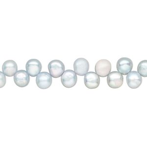 Pearl cultured freshwater pearl 1pk 4-6mm top-drilled flat-sided round C- grade dyed sea spray, 15.5-16 inch
