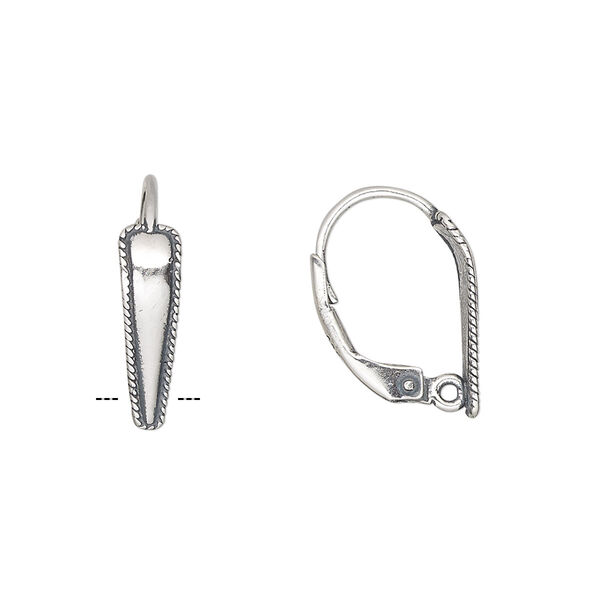 Ear wire, antiqued sterling silver, 19mm leverback with twisted wire design and closed loop. Sold per pair. image number 0