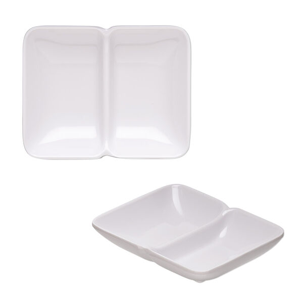 Tray, acrylic, white, 3-3/4 x 3 x 3/4 inch rectangle with 2 compartments. Sold individually. image number 0