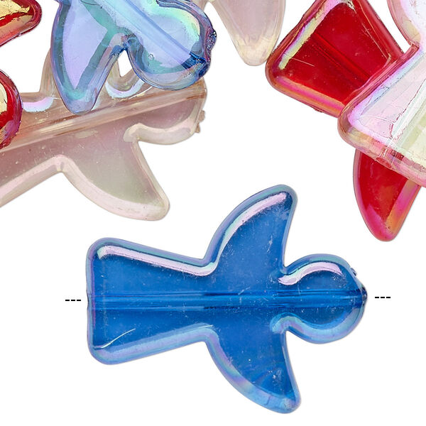 Bead, acrylic, assorted transparent colors AB, 31x26mm angel. Sold per pkg of 30. image number 0