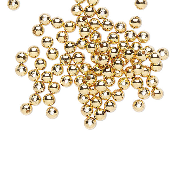 Bead, gold-plated brass, 3mm round. Sold per pkg of 1,000. image number 0