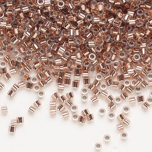 Seed bead, Delica®, glass, pkg/250g, #15 round, transparent copper-lined crystal clear (DBS-0037).