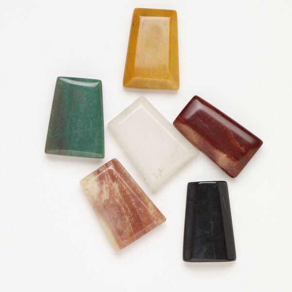 Multi-gemstone 1pkg6, half-drilled puffed / flat trapezoid focal mix 34x28mm-47x34mm image number 0