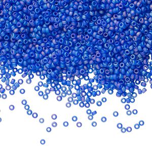 Seed bead, Miyuki, glass, pkg/35g, #15 rocaille, translucent matte rainbow cobalt blue, (RR-151FR).