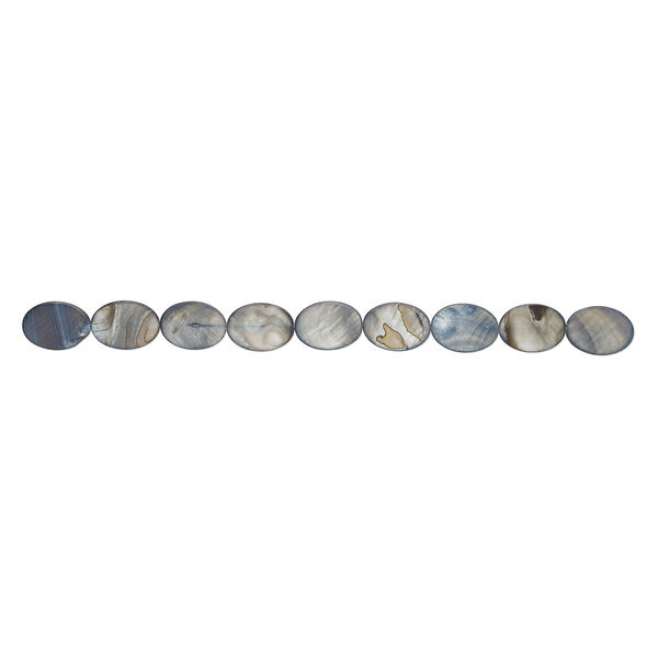 Mother-of-pearl shell 1pkg1, matte flat oval bead 15 inch blue steel 25x18mm image number 1