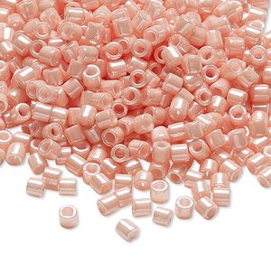 Seed bead, Delica®, glass, pkg/7.5g, #8 round, opaque glazed luster light salmon (DBL-1533).